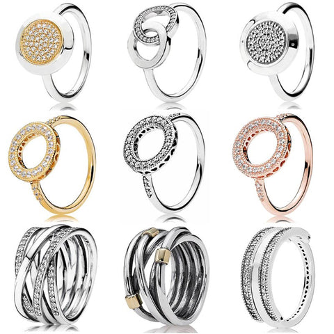 Original Pave Two-tone Signature Circles Hearts Of Halo Eternity Entwined Ring Fit 925 Sterling Silver Ring Europe Jewelry