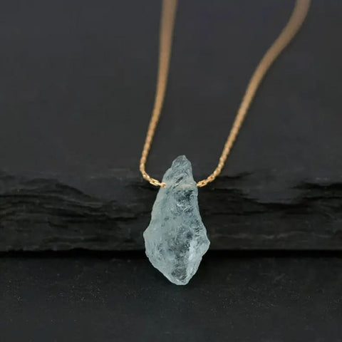 Raw Aquamarine March Birthstone Necklace Throat Chakra Crystal Healing Rough Gemstone Boho Style