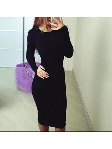 Crew Neck Sexy Streetwear Office Long Sleeve Women Dress Daily Party Tight Fitting Autumn Winter Solid Casual