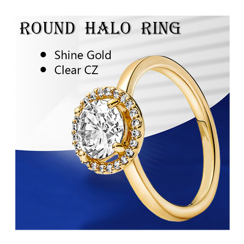 18K Shine Gold Wedding Bands Finger Rings For Women Silver 925 Original Jewelry Round Halo Clear Zircon Stones Mother's Day Gift
