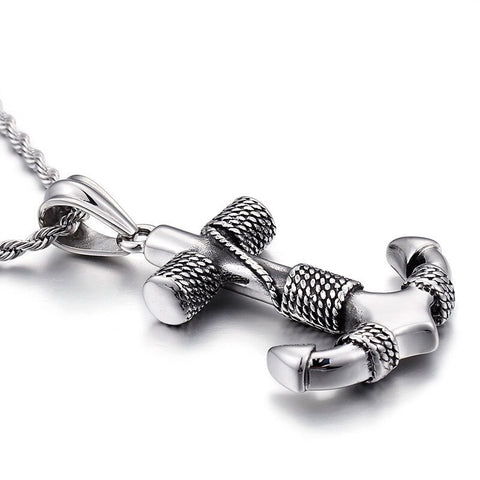 Silver Color Anchor Pendant Necklace for Men Metal Punk Necklace Biker Jewelry Gift