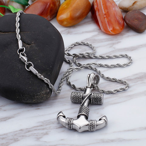 Silver Color Anchor Pendant Necklace for Men Metal Punk Necklace Biker Jewelry Gift