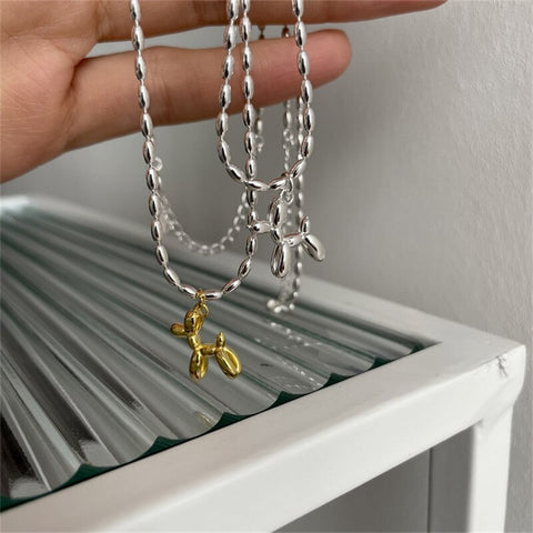 Silver Color Cute Animal Balloon Dog Necklace Creative Pendant Sparkling Clavicle Chain Necklace Ladies Girl Gift Fine Jewelry