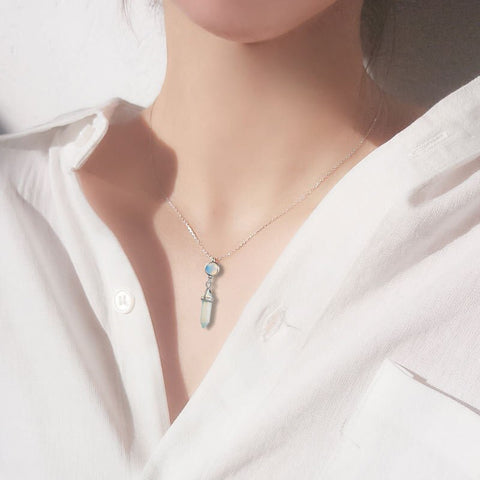 Simple Sun Moon Choker Necklace Natural Stone Hexagonal Column Necklaces Pendants Fashion Bullet Crystal Necklace Women Jewelry