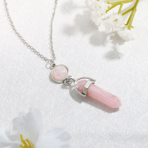 Simple Sun Moon Choker Necklace Natural Stone Hexagonal Column Necklaces Pendants Fashion Bullet Crystal Necklace Women Jewelry