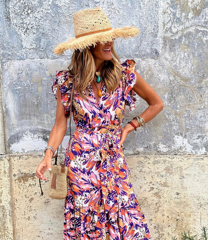 Summer Dress Women Printed V Neck Sleeveless Backless Split Casual Long Dresses High Waist Pullover Elegant 2023 Vestidos