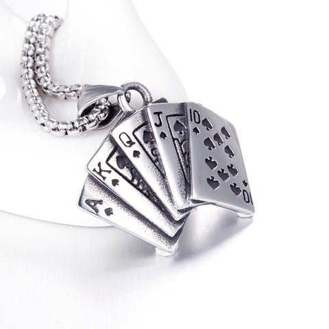 Trendy Playing Card Shape Pendant Necklace Men's Necklace Fashion Metal Sliding Pendant Punk Necklace Accessories Party Jewelry