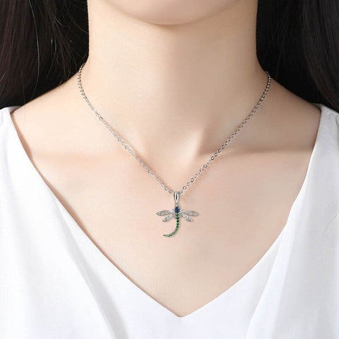 Vintage Dragonfly Pendant Necklace For Women Inlaid Colorful Cubic Zirconia Exquisite Jewelry Long Dragonfly Hanging Necklaces