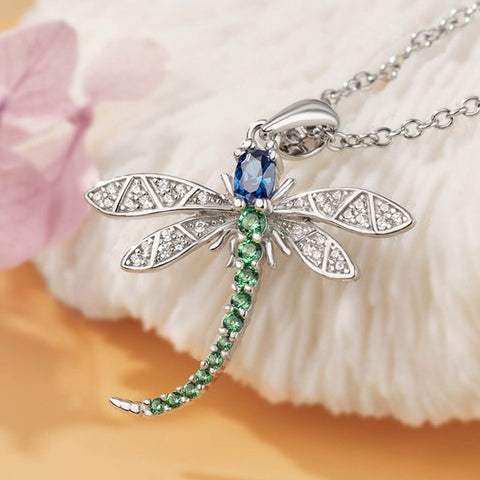 Vintage Dragonfly Pendant Necklace For Women Inlaid Colorful Cubic Zirconia Exquisite Jewelry Long Dragonfly Hanging Necklaces