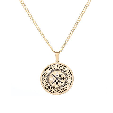 Vintage Viking Warrior Shield Axe Pendant Necklace for Men Slavic Compass Pendant Necklace Punk Rock Party Jewelry