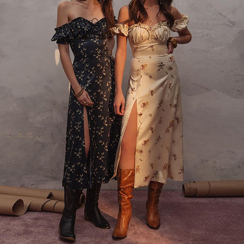 Women Fashion Summer Sexy Elegant Floral Dress Evening Club Aesthetic Casual Off Shoulder Knitted Dresses Chic Female Outfits