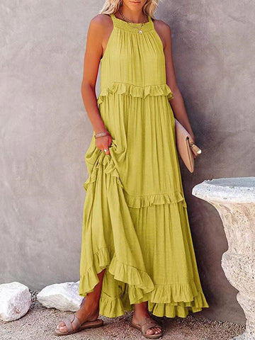 Women Slash Neck Maxi Dresses Summer Solid Casual Loose Short Sleeve Ruffle Dress Female Beach Party Long Dresses Elegant Robe