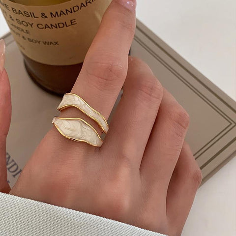 Women's Open Ring Vintage Gold Double Oil Drop Luxury Irregular Adjustable Ring Hot Sale Fashion Wedding Jewelry Gift Wholesale