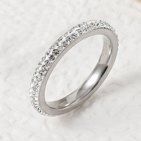 Yiwu Daicy Hot Selling Two And Multi Row Drill Circular Arc Ceramic Clay Full Diamond Titanium Steel Band Ring