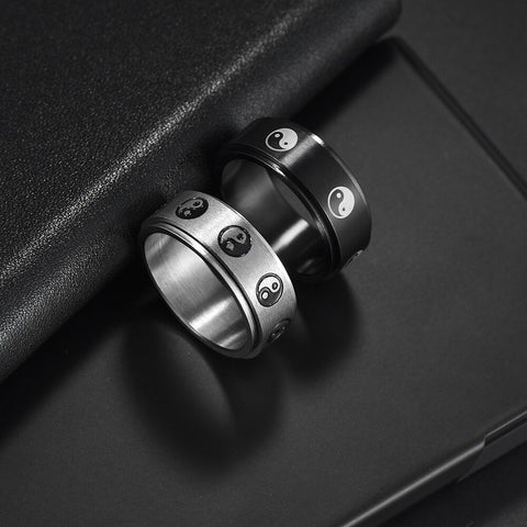 Yiwu Daicy New Pattern Direct Deal 8mm Men's Rotating Stainless Steel Decompression Tai Chi Bagua Ring