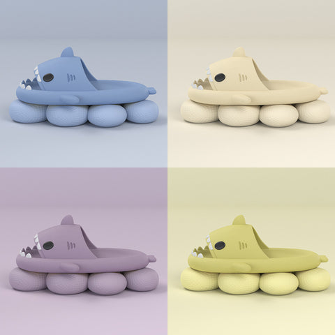 2023 Three generations of color-matching shark slippers men's summer home non-slip men's sandals thick sole couple slippers outside wear women