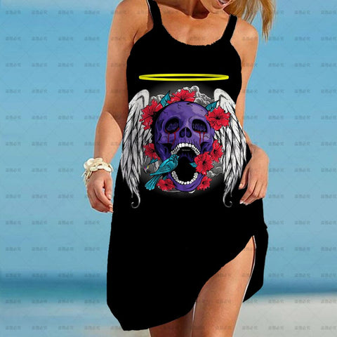 Punk Summer Dress Women Gothic 2022 Suspender Sleeveless Skull flower Print Mini Dresses Streetwear Vestidos Mujer Sundress