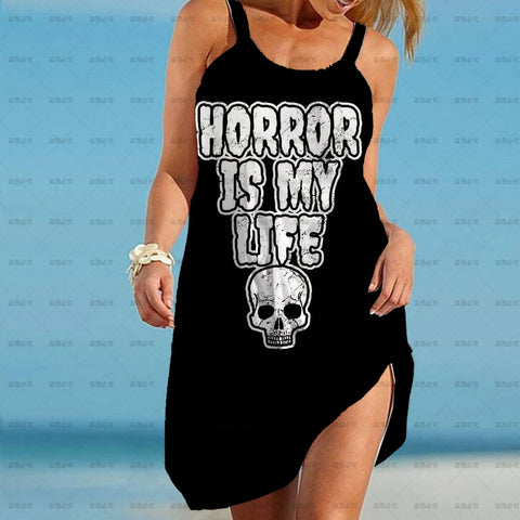 Punk Summer Dress Women Gothic 2022 Suspender Sleeveless Skull flower Print Mini Dresses Streetwear Vestidos Mujer Sundress