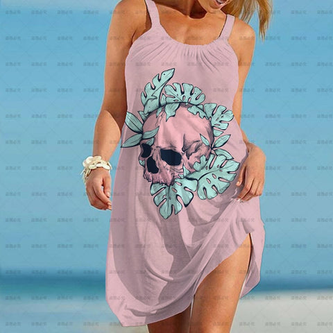 Punk Summer Dress Women Gothic 2022 Suspender Sleeveless Skull flower Print Mini Dresses Streetwear Vestidos Mujer Sundress