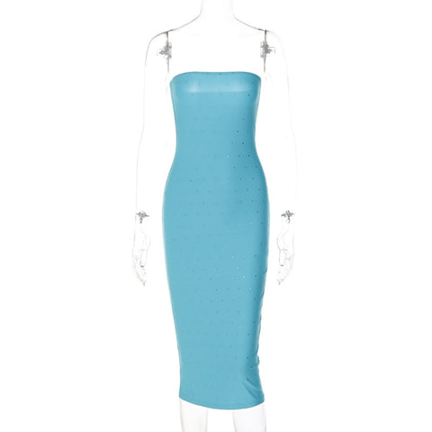 Women's New Solid Color Temperament One Line Neck Midskirt Slim Fit Hot Diamond Dress Women Fashion Sexi Night Dress Hot Y2k